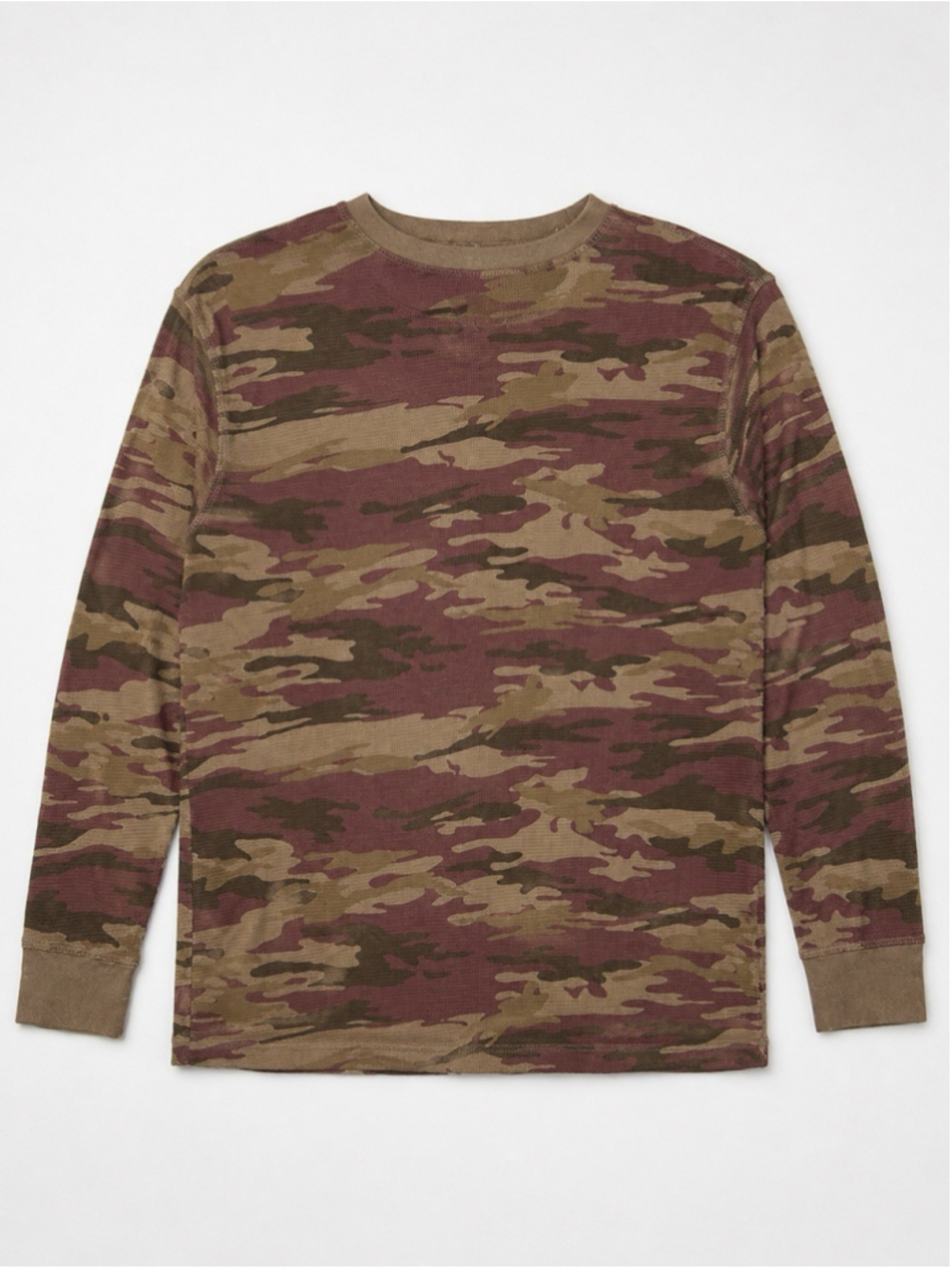 Camo Thermal Waffle Knit Long Sleeve Outdoor Life Shirt Mens XL Purple Brown